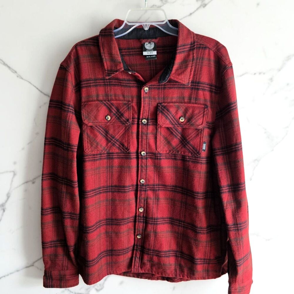 Flannel Shirt Jacket Mens XL Plaid Red Long Sleeve Shacket Colorado Clothing